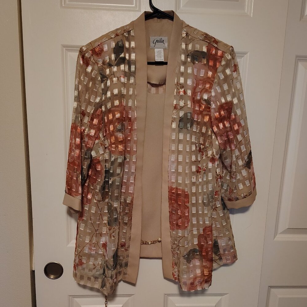 Vintage Guilia Italy Rose Floral Komono Style Blouse w Camisole Sheer Feminine